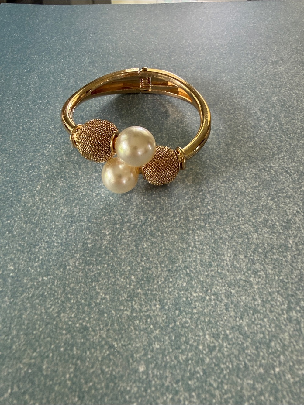 Gold and pearl ball hinge bracelet